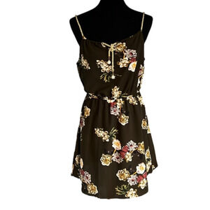 Dark Green Floral Dress Large gold braided straps casual or dressy & stretchy